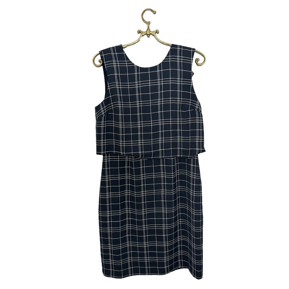 Banana Republic Dress Womens 8 Tiered Sleeveless Windowpane Ruffle‎  Shift